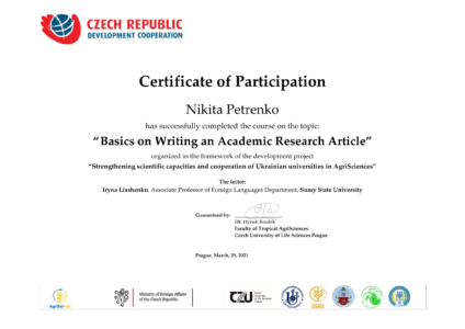 Certificate Of Participation Nikita Petrenko 1