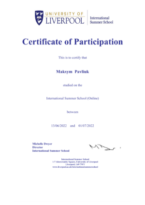 Maksym Pavliuk ISS 2022 Certificate Online 1