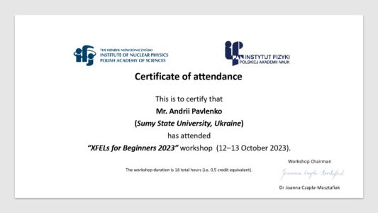 Certyfikat XFEL 2023 APavlenko Page-0001