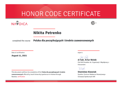 Certyfikat Polish 1