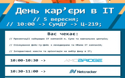 «День кар’єри в ІТ» 5 вересня 2018 р.  з 10:00 по 14:00